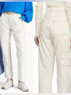 FRAME Le Slouch Ecru Utility Cargo Jeans Size 26 High Rise Button Fly